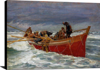 The Red Rescue Boat On It's Way Out Painting Michael Ancher Canvas Art Fine Art Print