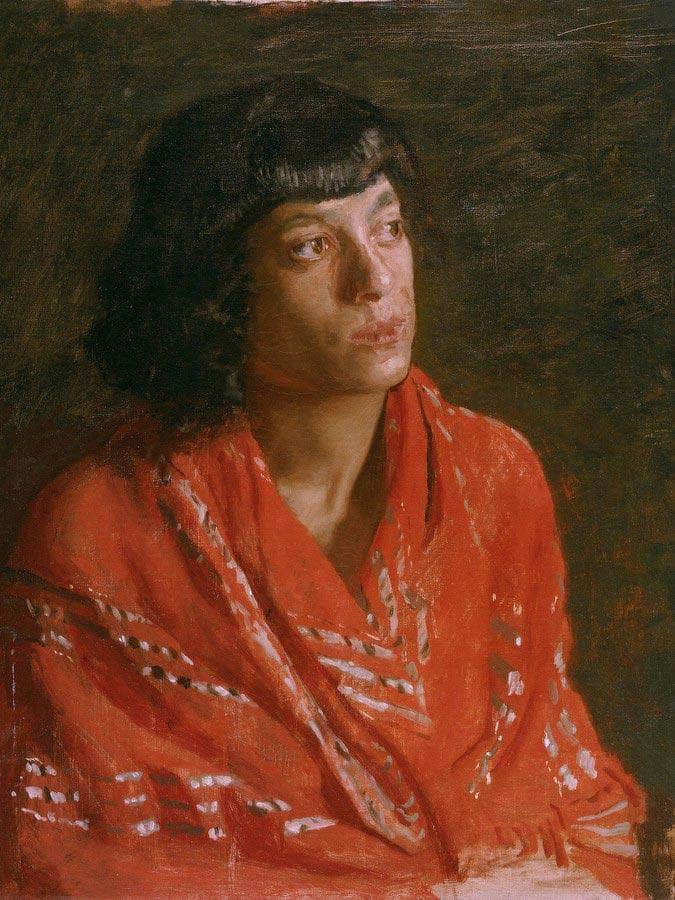 The Red Shawl By  Thomas Eakins Fine Art Print