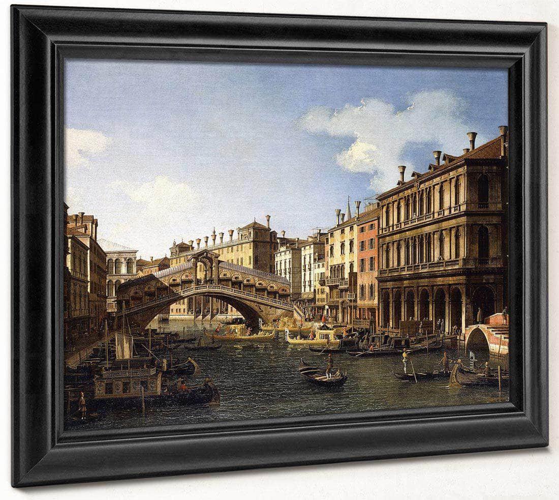 The Rialto Bridge Venice From The South With The Embarkation Of The Prince Of Saxony During His Visit In 1740 By Canaletto Fine Art Print