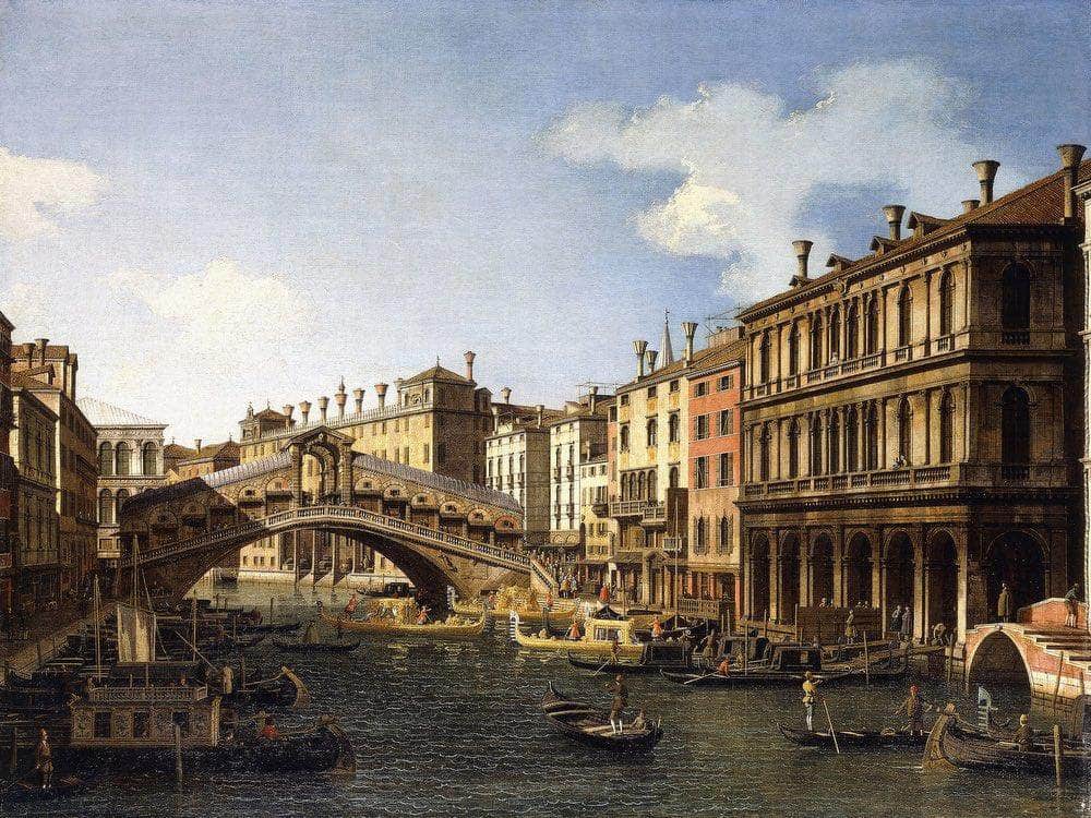 The Rialto Bridge Venice From The South With The Embarkation Of The Prince Of Saxony During His Visit In 1740 By Canaletto Fine Art Print