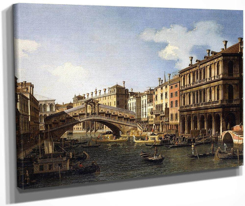 The Rialto Bridge Venice From The South With The Embarkation Of The Prince Of Saxony During His Visit In 1740 By Canaletto Fine Art Print
