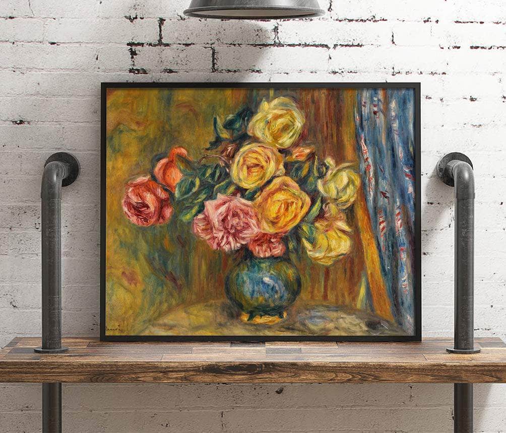 The Roses With Blue Curtain Painting Auguste Renoir Canvas Art Fine Art Print
