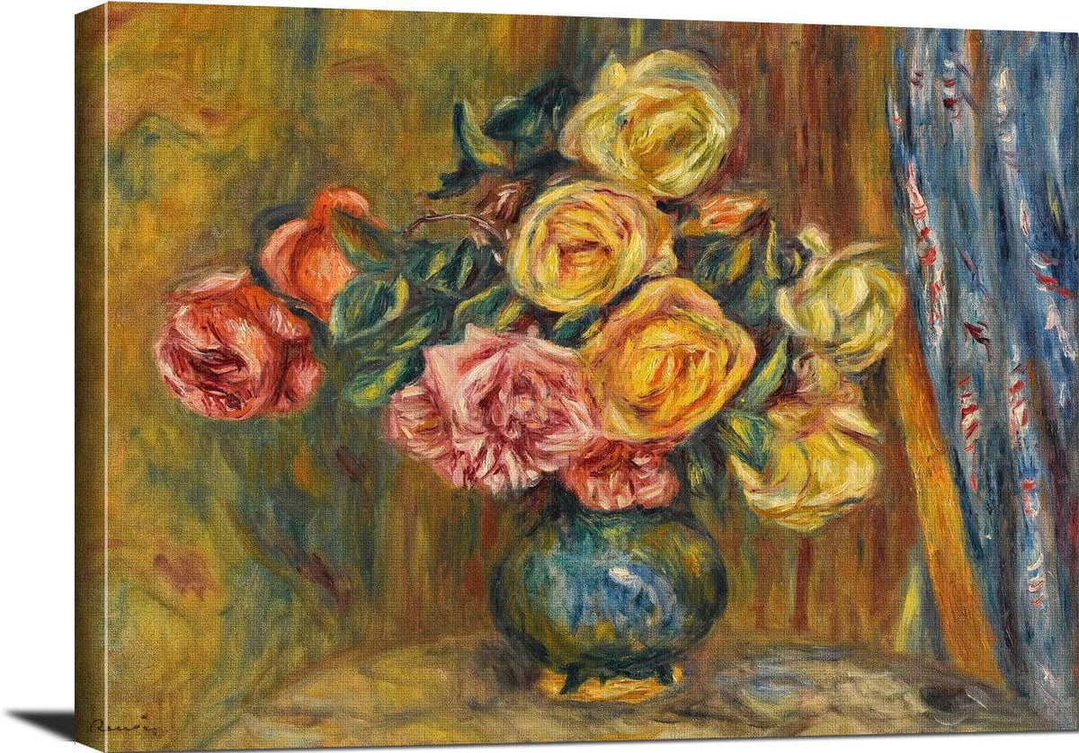 The Roses With Blue Curtain Painting Auguste Renoir Canvas Art Fine Art Print