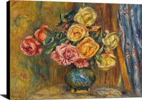 The Roses With Blue Curtain Painting Auguste Renoir Canvas Art Fine Art Print