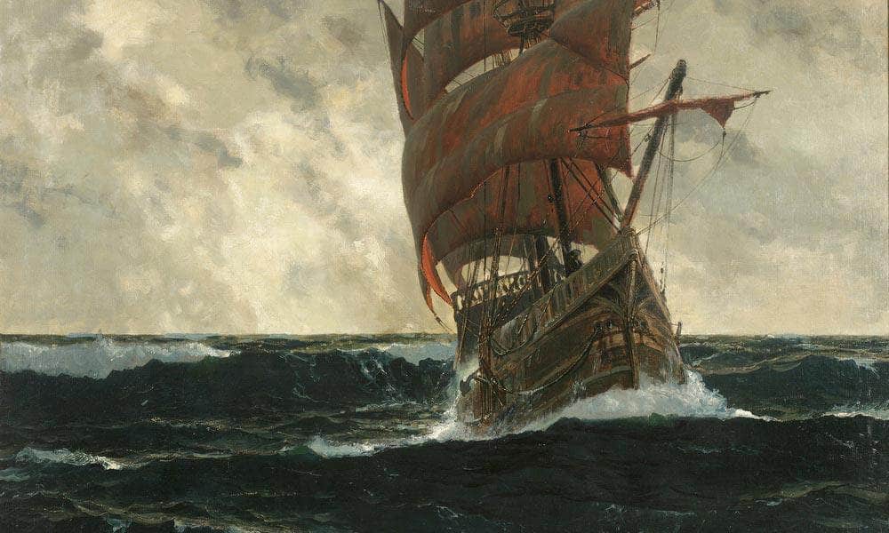 The Santa Maria At Sea By Michael Zeno Diemer Fine Art Print