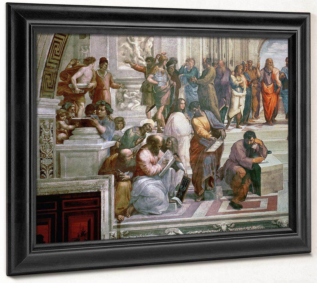 The School Of Athens Detail From The Left Hand Side Showing Pythagoras Surrounded By Students And Michelangelo By Raphael Fine Art Print