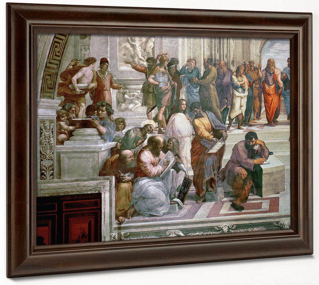 The School Of Athens Detail From The Left Hand Side Showing Pythagoras Surrounded By Students And Michelangelo By Raphael Fine Art Print