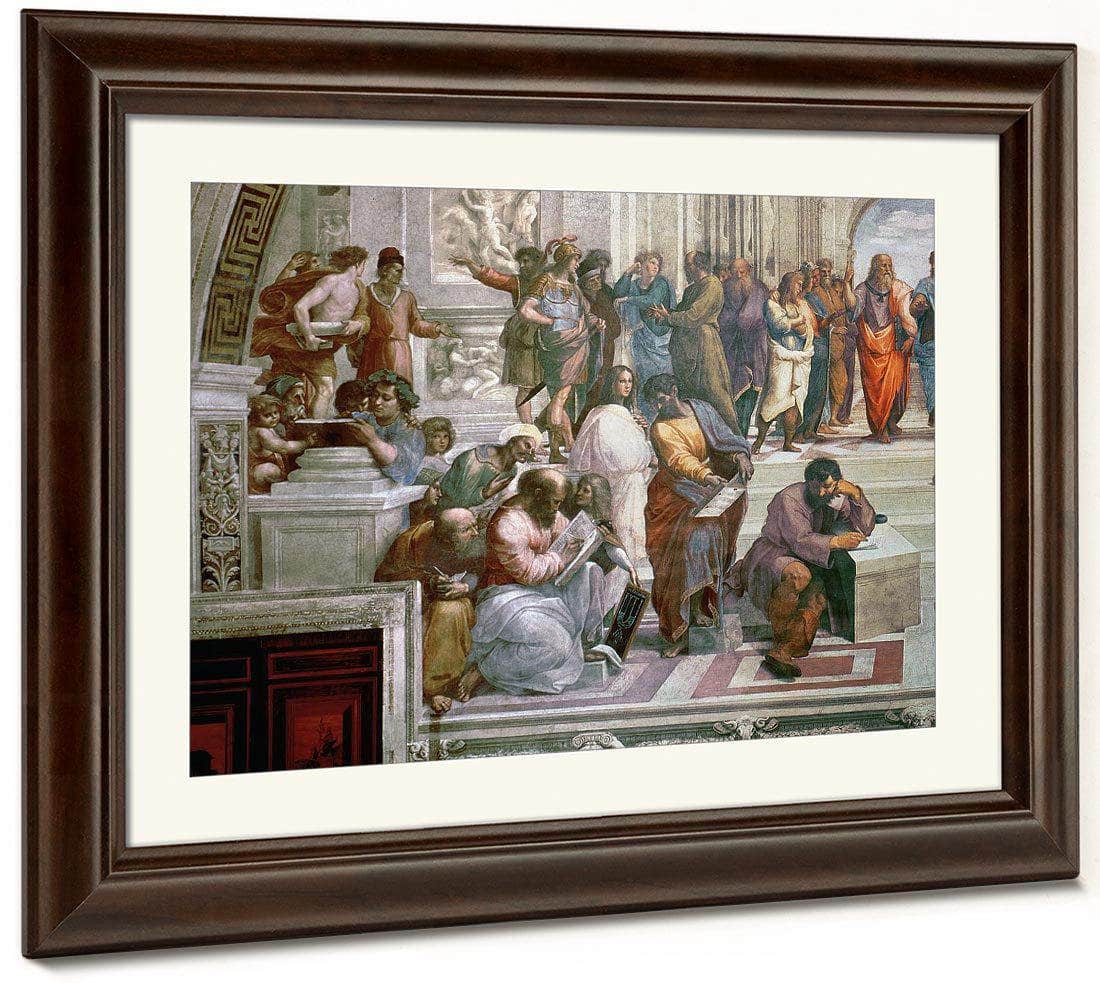The School Of Athens Detail From The Left Hand Side Showing Pythagoras Surrounded By Students And Michelangelo By Raphael Fine Art Print