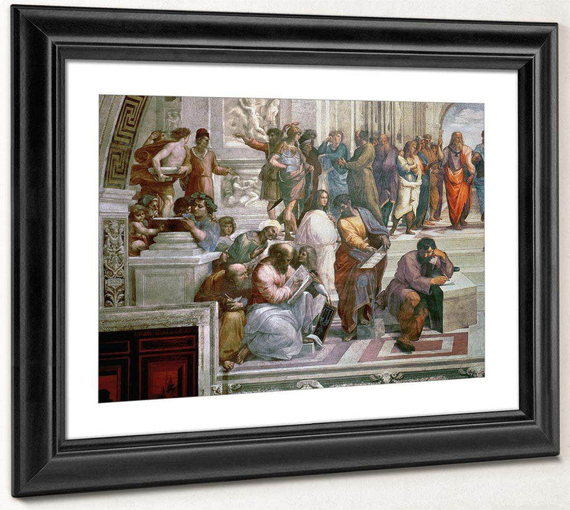 The School Of Athens Detail From The Left Hand Side Showing Pythagoras Surrounded By Students And Michelangelo By Raphael Fine Art Print