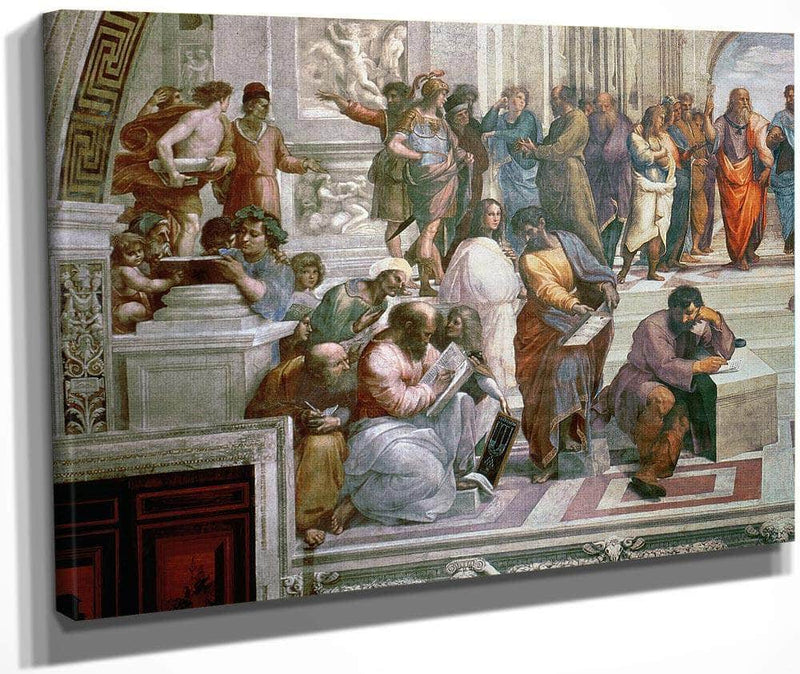 The School Of Athens Detail From The Left Hand Side Showing Pythagoras Surrounded By Students And Michelangelo By Raphael Fine Art Print