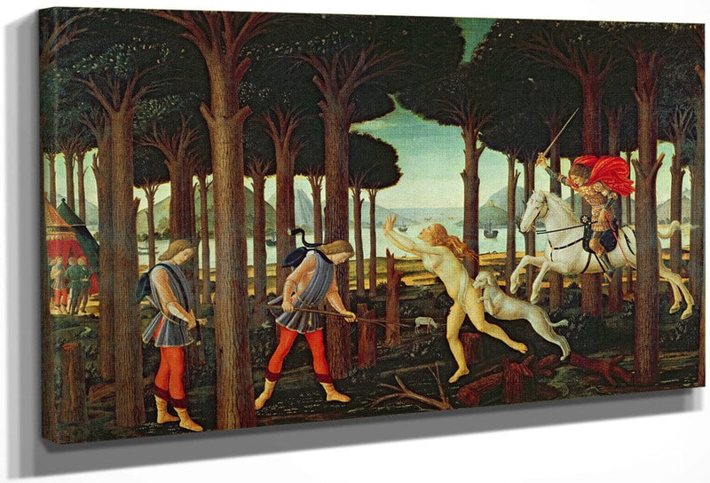 The Story Of Nastagio Degli Onesti  Nastagio's Vision Of The Ghostly Pursuit In The Forest 1483 Or 1487 By Sandro Botticelli Fine Art Print