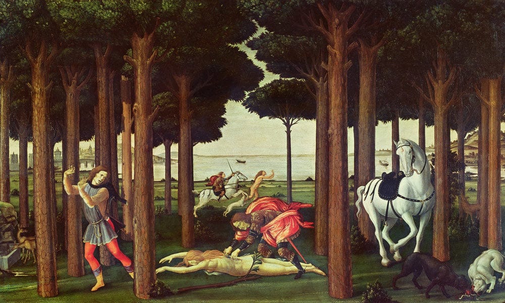 The Story Of Nastagio Degli Onesti  The Disembowelment Of The Woman Pursued By Sandro Botticelli Fine Art Print