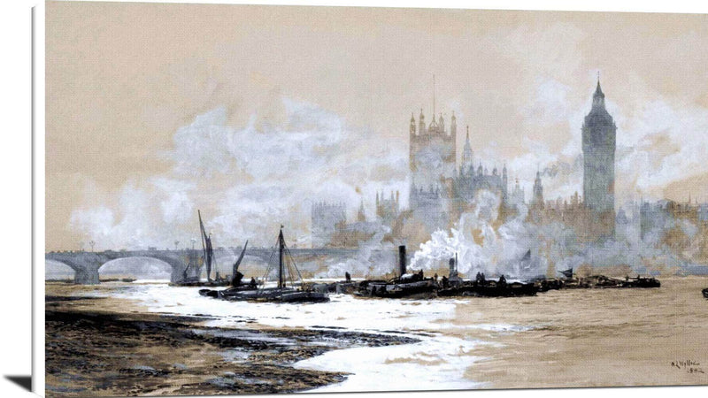 The Thames, Westminster Painting William Lionel Wyllie Canvas Art Fine Art Print