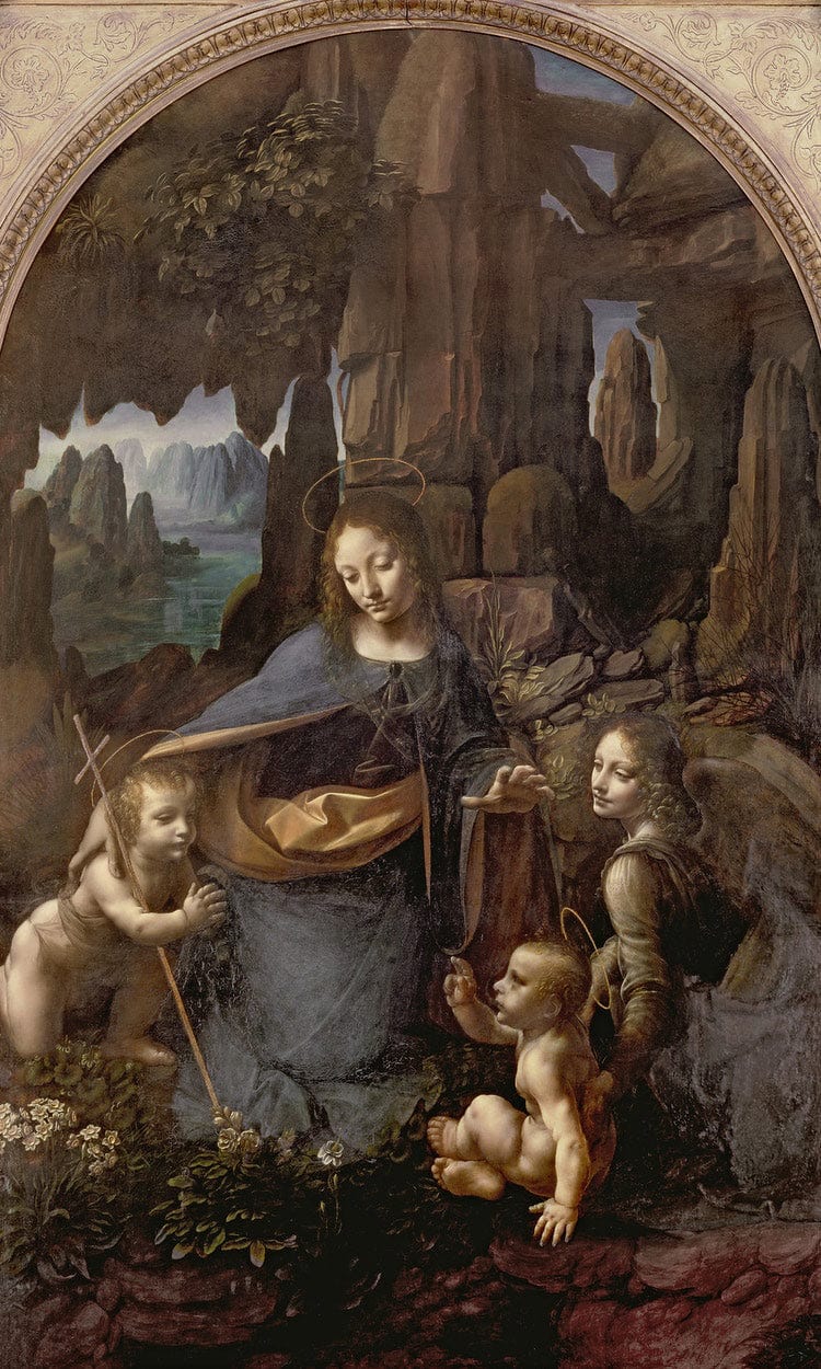 The Virgin Of The Rocks (With The Infant St. John Adoring The Infant Christ Accompanied By An Angel) By Leonardo Da Vinci Fine Art Print