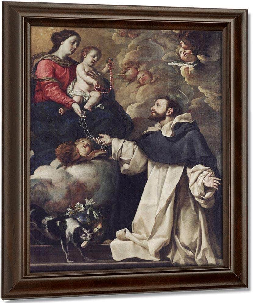 The Virgin Presenting The Rosary To Saint Dominic By Acisclo Antonio Palomino De Castro Y Velasco Fine Art Print