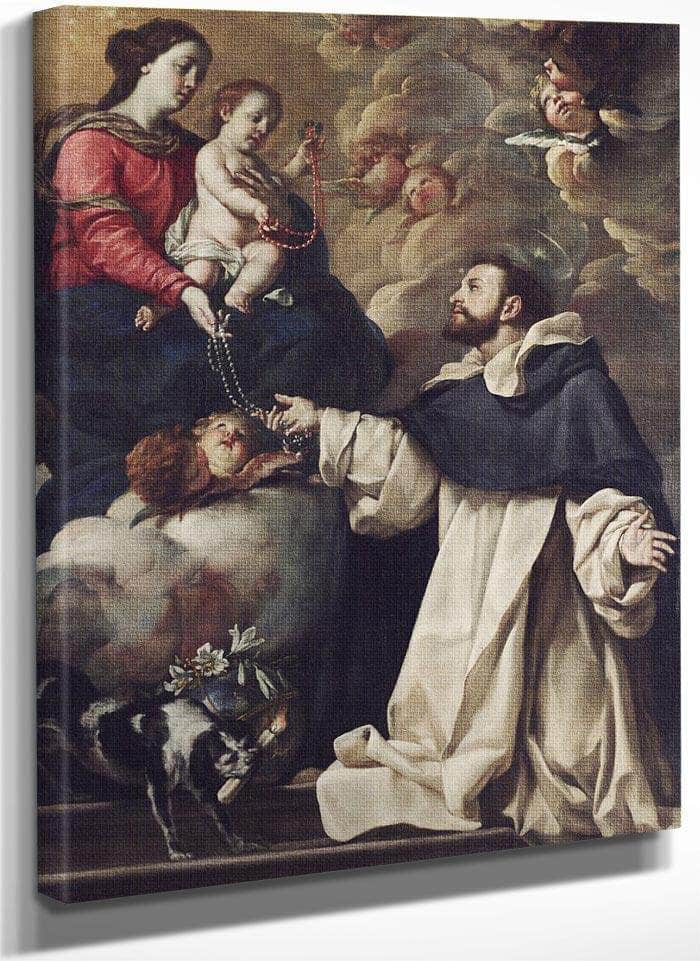 The Virgin Presenting The Rosary To Saint Dominic By Acisclo Antonio Palomino De Castro Y Velasco Fine Art Print