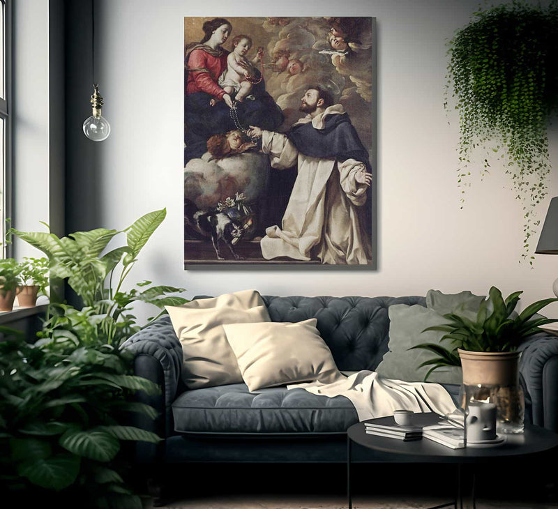 The Virgin Presenting The Rosary To Saint Dominic By Acisclo Antonio Palomino De Castro Y Velasco Fine Art Print