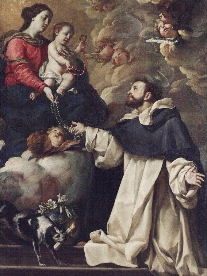 The Virgin Presenting The Rosary To Saint Dominic By Acisclo Antonio Palomino De Castro Y Velasco Fine Art Print