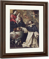 The Virgin Presenting The Rosary To Saint Dominic By Acisclo Antonio Palomino De Castro Y Velasco Fine Art Print