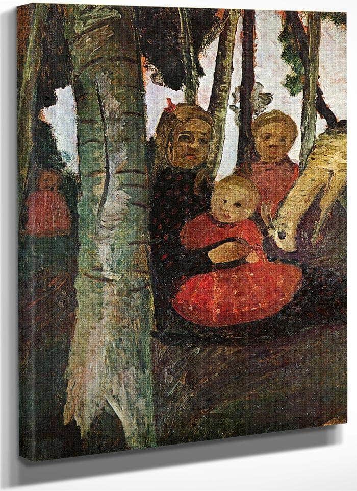 Three Children With Goat In The Birch Forest By Paula Modersohn Becker Fine Art Print