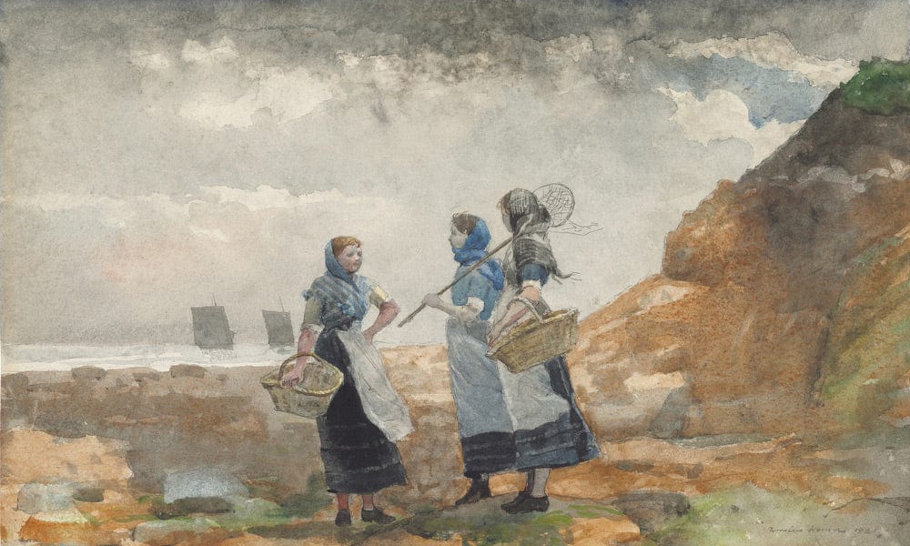 Three Fisher Girls, Tynemouth By Winslow Homer Fine Art Print