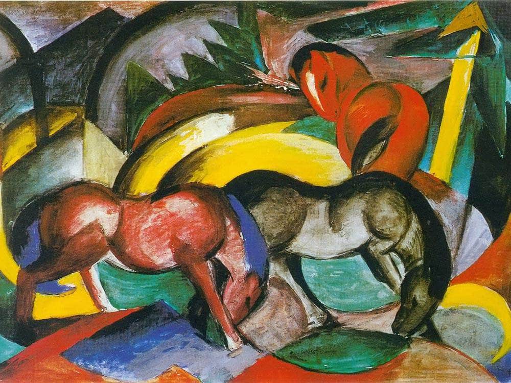 Three Horses By Franz Marc Fine Art Print