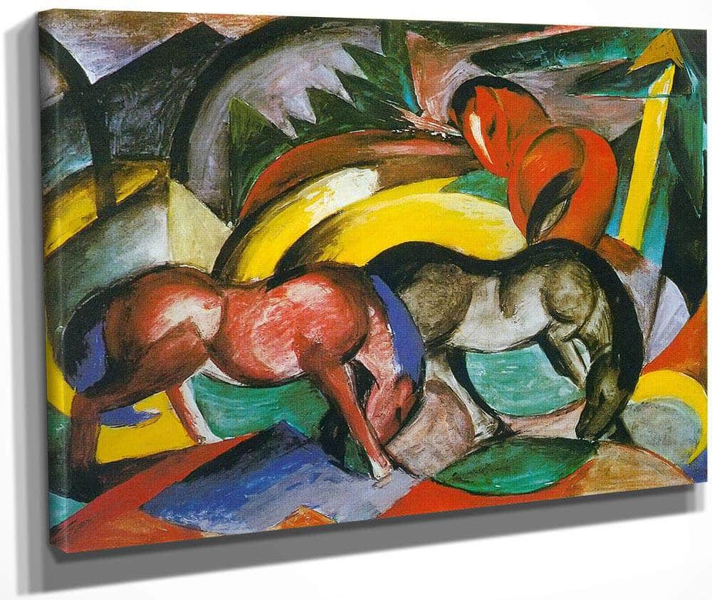 Three Horses By Franz Marc Fine Art Print