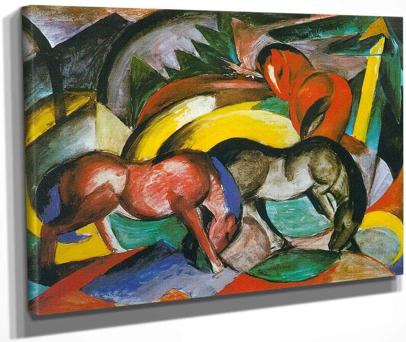 Three Horses By Franz Marc Fine Art Print