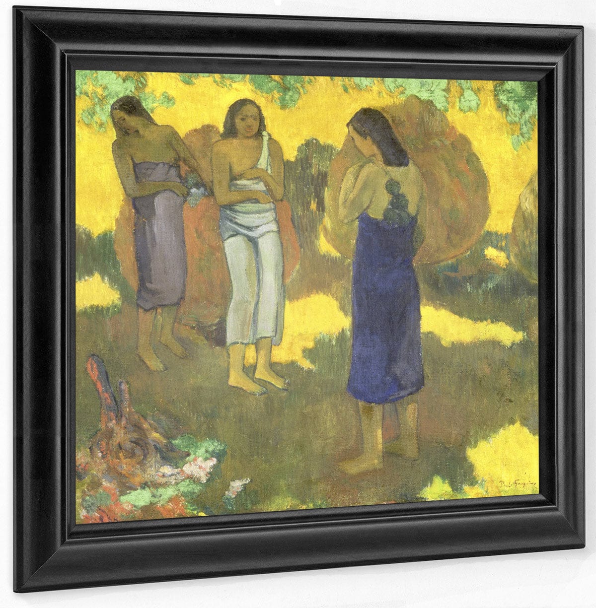 Three Tahitian Women Against A Yellow Background By Eugene Henri Paul Gauguin Fine Art Print