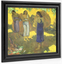 Three Tahitian Women Against A Yellow Background By Eugene Henri Paul Gauguin Fine Art Print