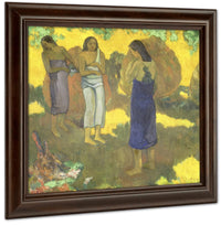 Three Tahitian Women Against A Yellow Background By Eugene Henri Paul Gauguin Fine Art Print