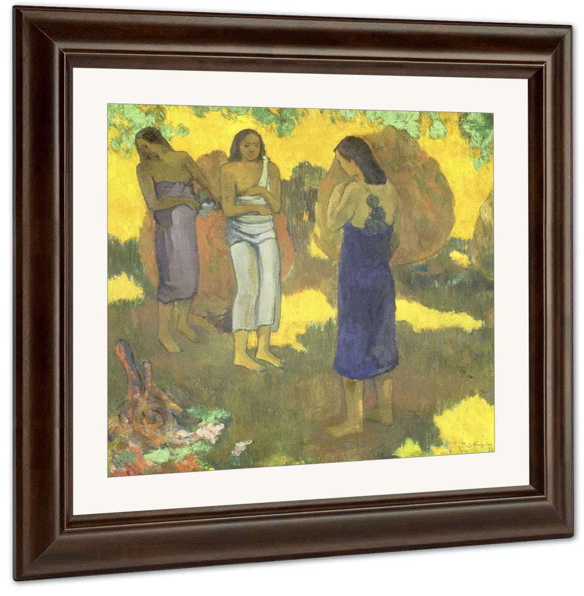 Three Tahitian Women Against A Yellow Background By Eugene Henri Paul Gauguin Fine Art Print