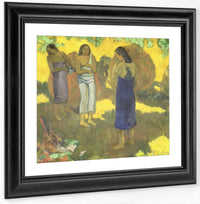 Three Tahitian Women Against A Yellow Background By Eugene Henri Paul Gauguin Fine Art Print