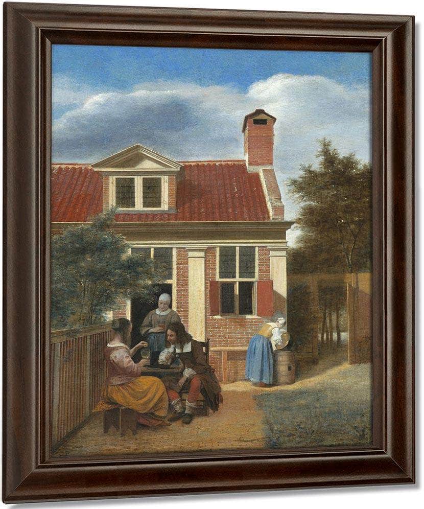 Three Women And A Man In A Yard Behind A House By Pieter De Hooch Fine Art Print
