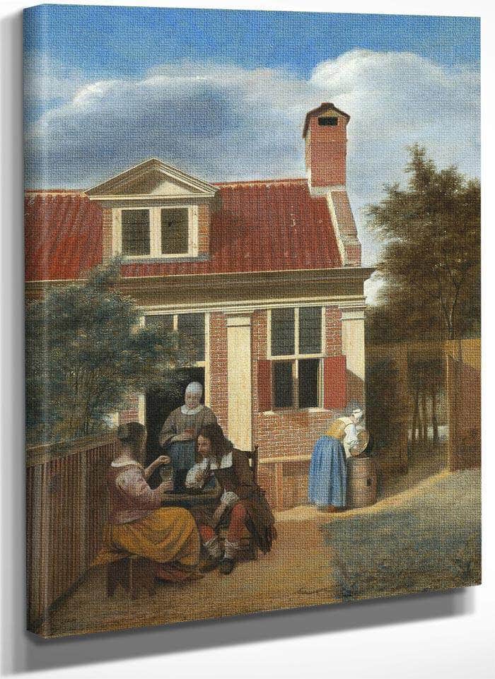 Three Women And A Man In A Yard Behind A House By Pieter De Hooch Fine Art Print