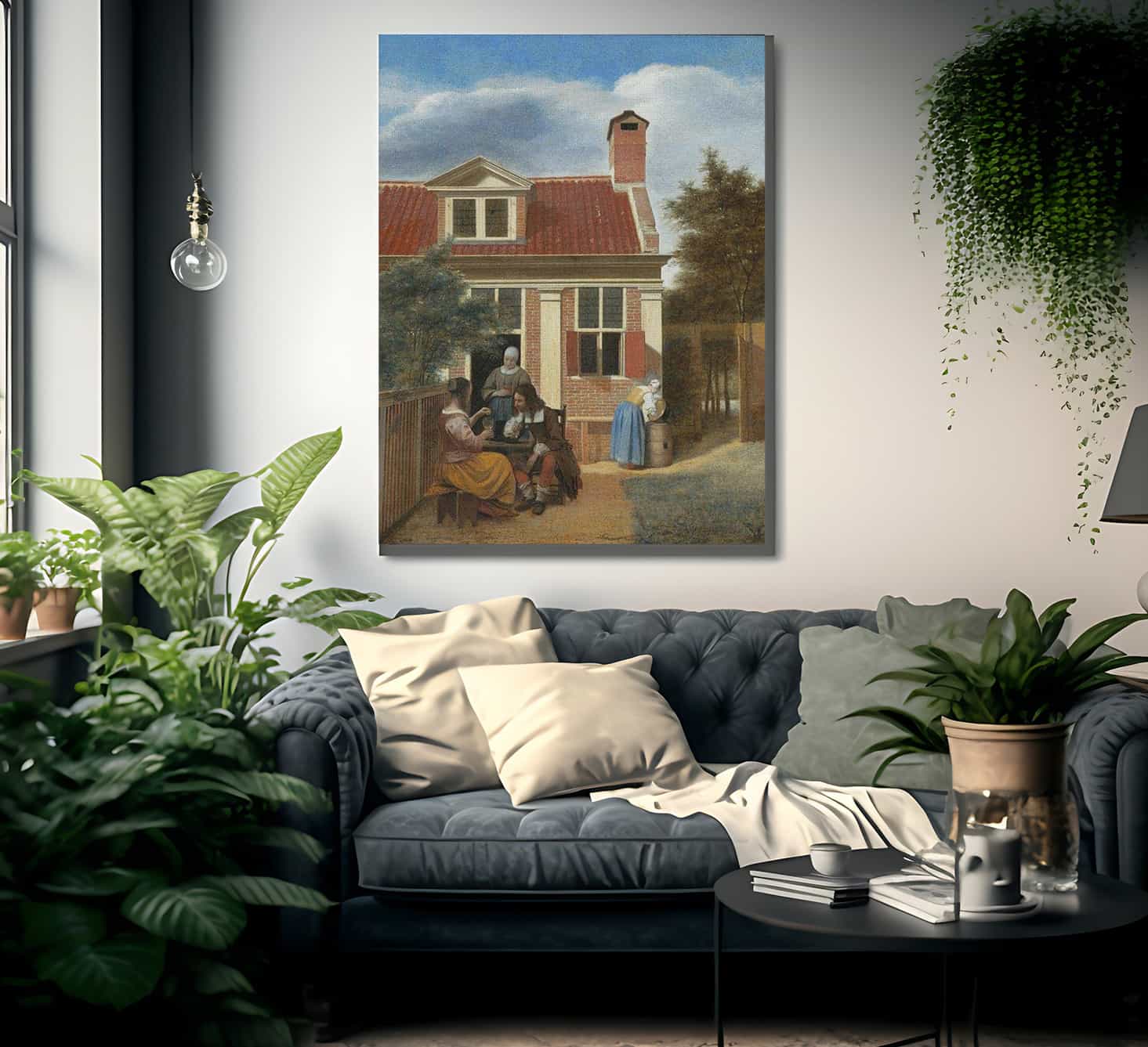 Three Women And A Man In A Yard Behind A House By Pieter De Hooch Fine Art Print