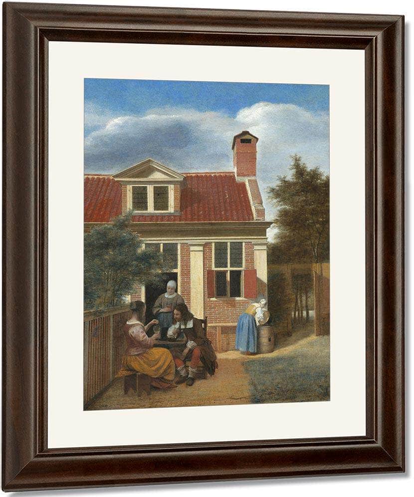 Three Women And A Man In A Yard Behind A House By Pieter De Hooch Fine Art Print