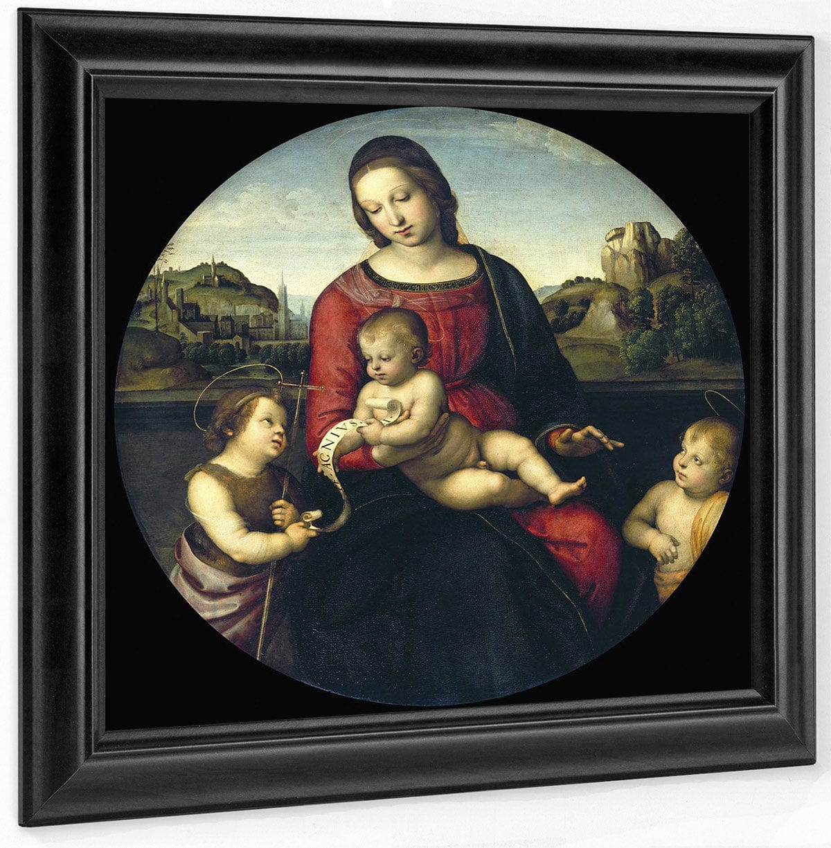 Tondo Of The Virgin And Child With John The Baptist And A Holy Boy (The Madonna Terrranuova) By Raphael Fine Art Print