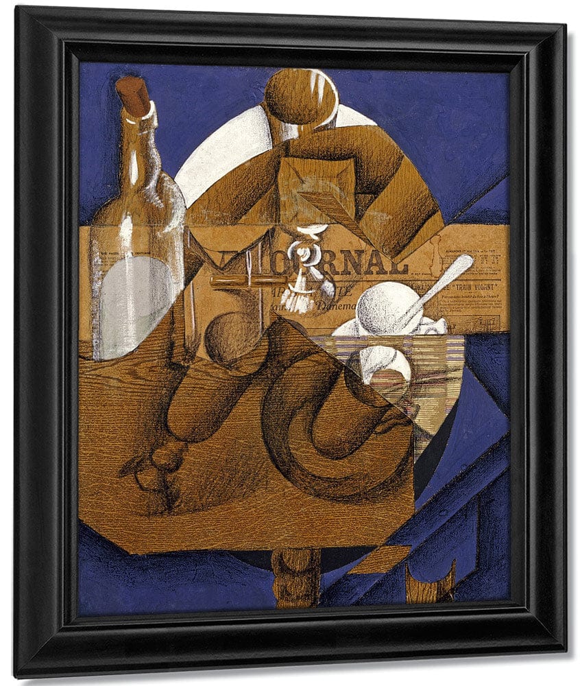 Trasse Verres Et Bouteille (Le Journal) By Juan Gris Fine Art Print