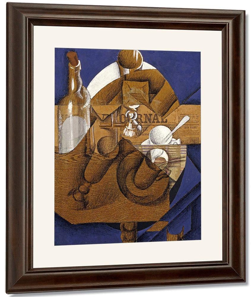Trasse Verres Et Bouteille (Le Journal) By Juan Gris Fine Art Print
