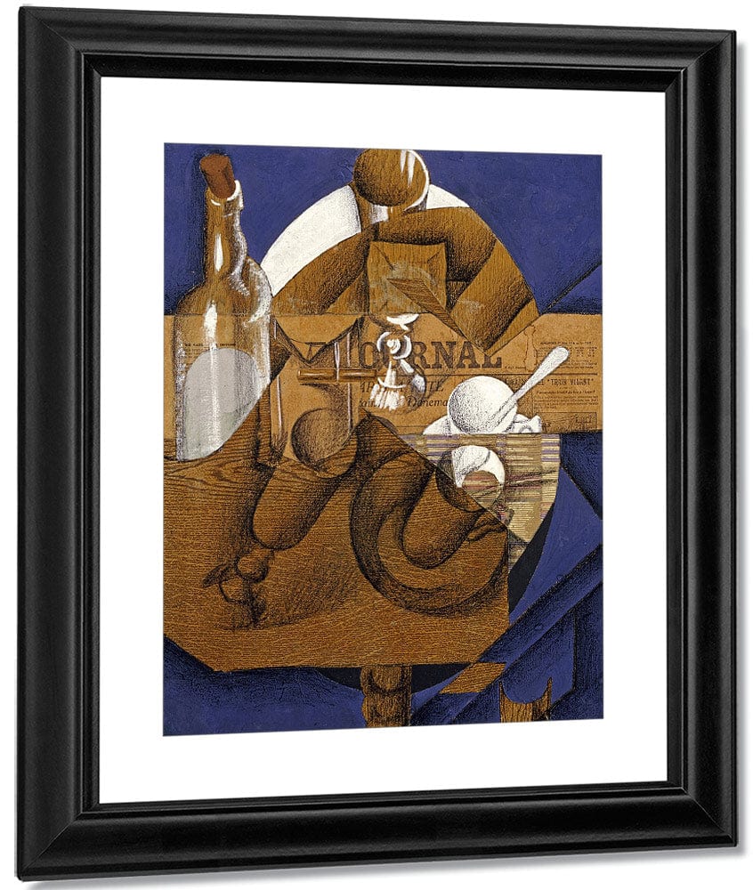 Trasse Verres Et Bouteille (Le Journal) By Juan Gris Fine Art Print