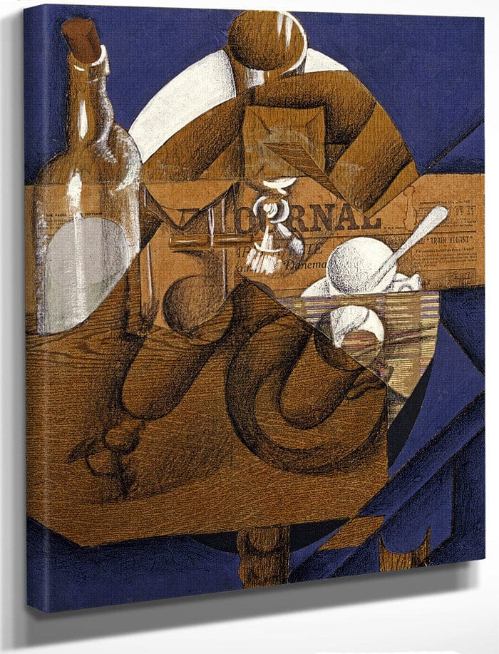 Trasse Verres Et Bouteille (Le Journal) By Juan Gris Fine Art Print