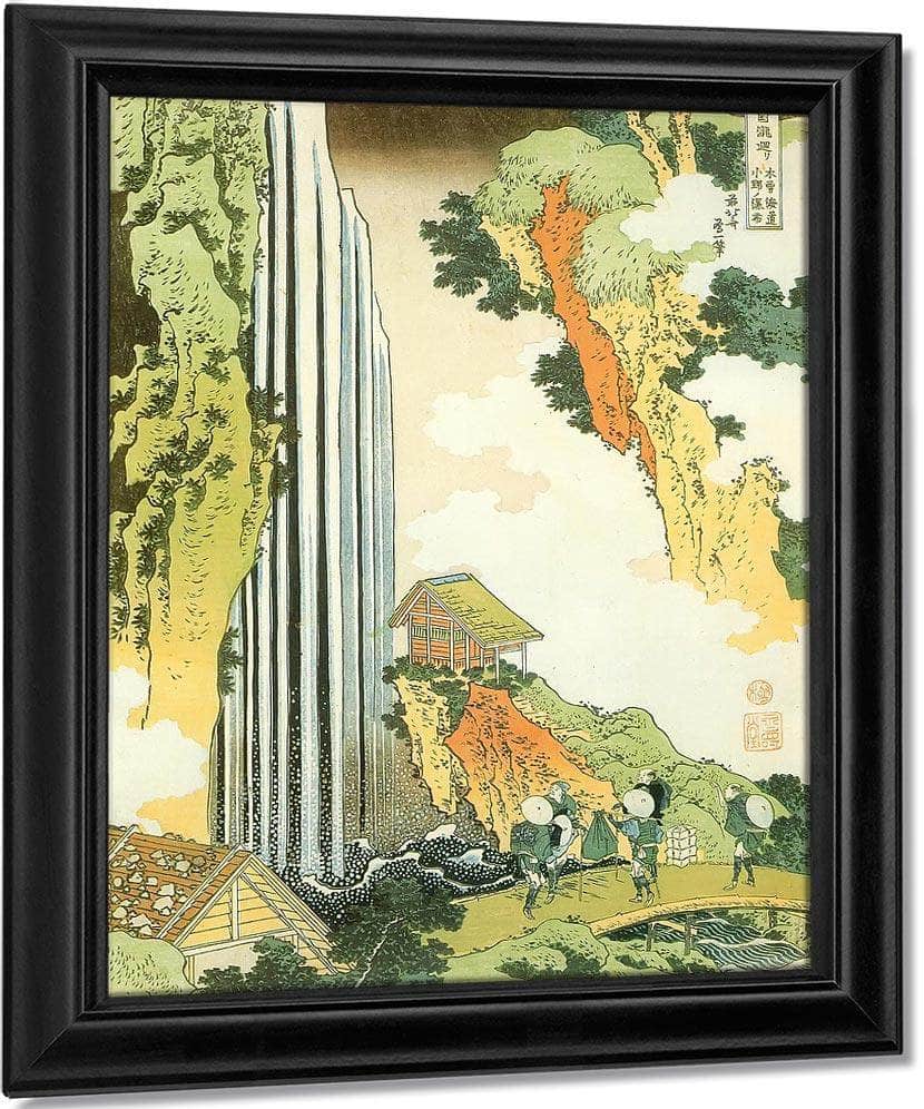 Traveller On The Bridge By Ono Waterfall By Hokusai Fine Art Print