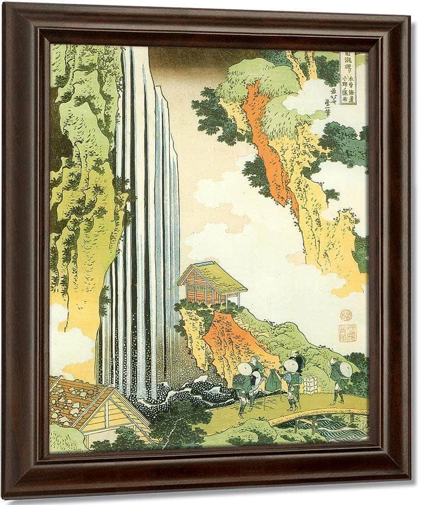 Traveller On The Bridge By Ono Waterfall By Hokusai Fine Art Print