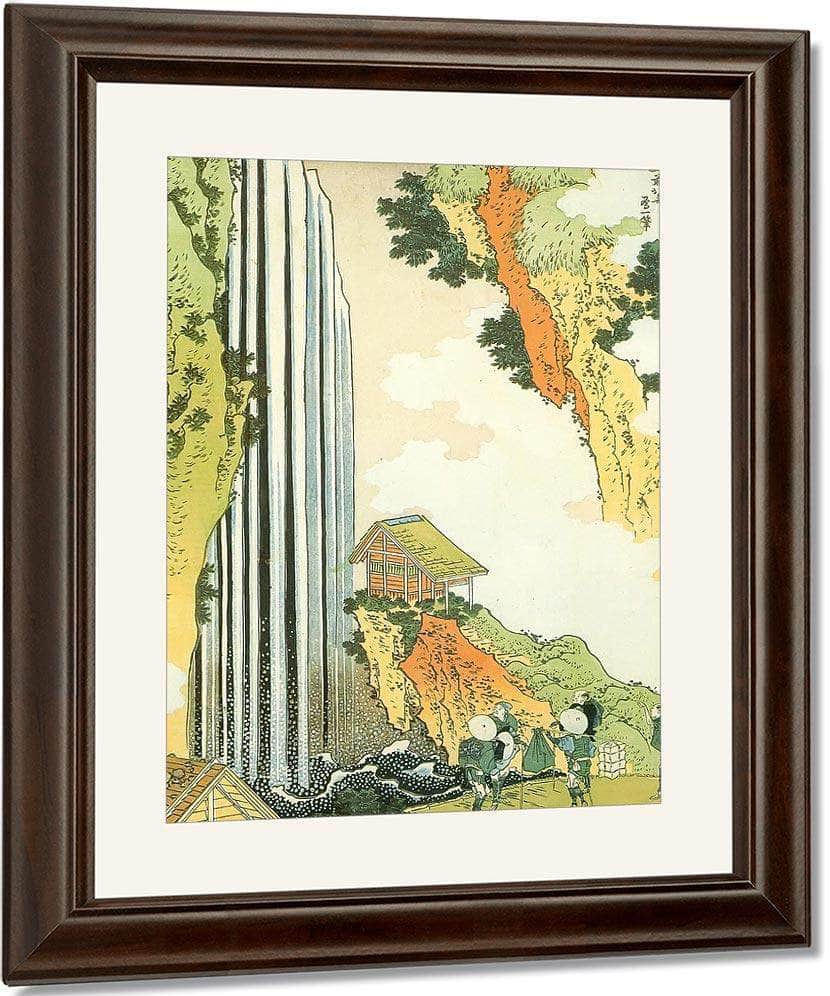 Traveller On The Bridge By Ono Waterfall By Hokusai Fine Art Print