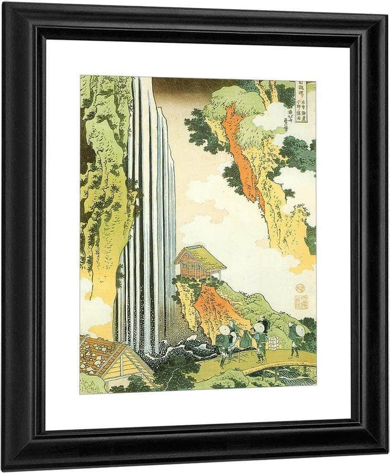 Traveller On The Bridge By Ono Waterfall By Hokusai Fine Art Print