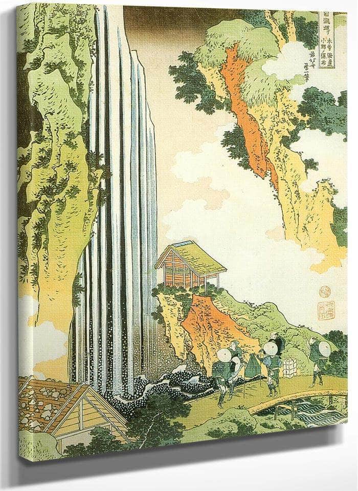 Traveller On The Bridge By Ono Waterfall By Hokusai Fine Art Print
