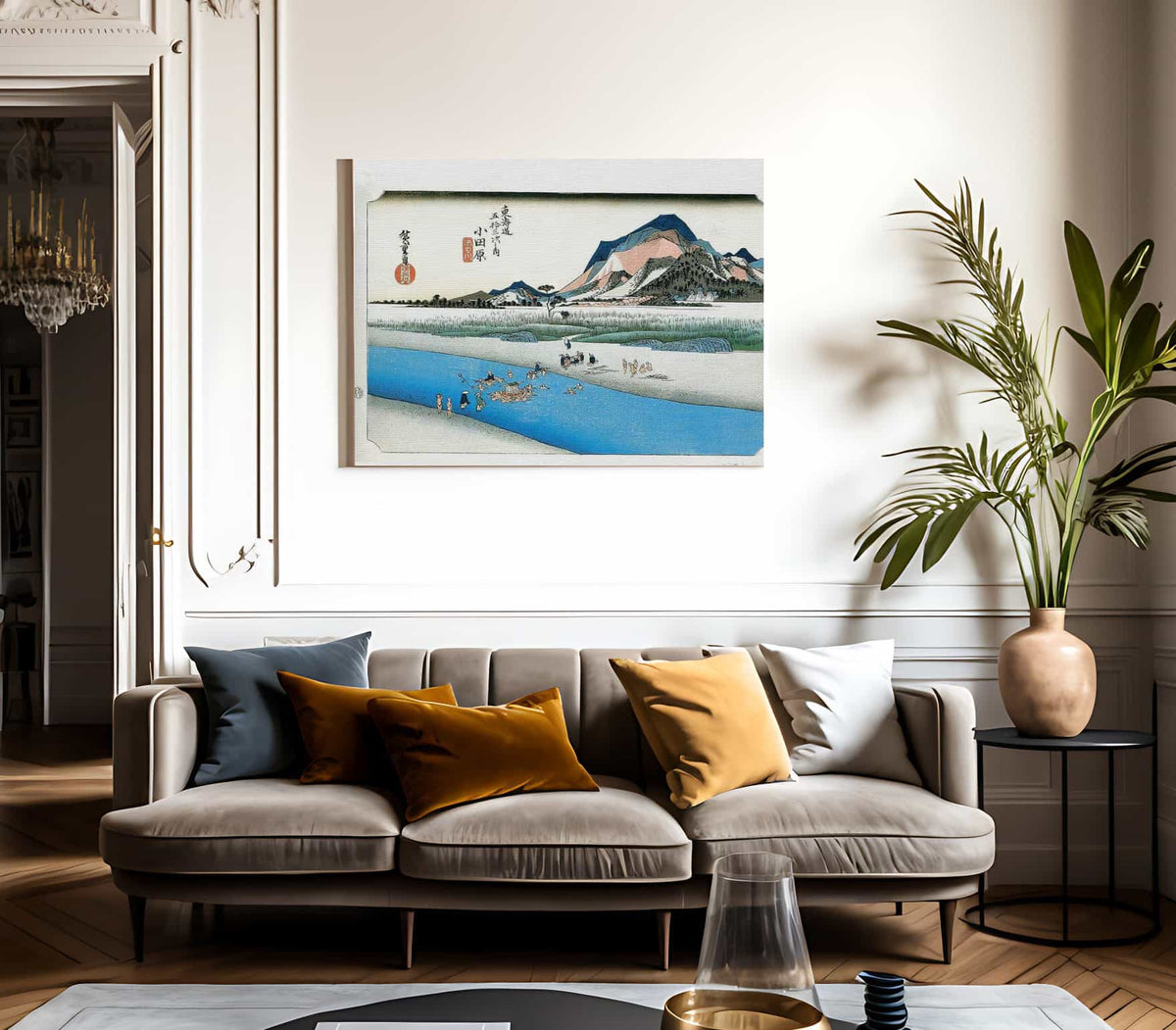 Travellers Crossing A River By Hiroshige Fine Art Print