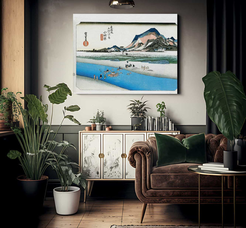 Travellers Crossing A River By Hiroshige Fine Art Print