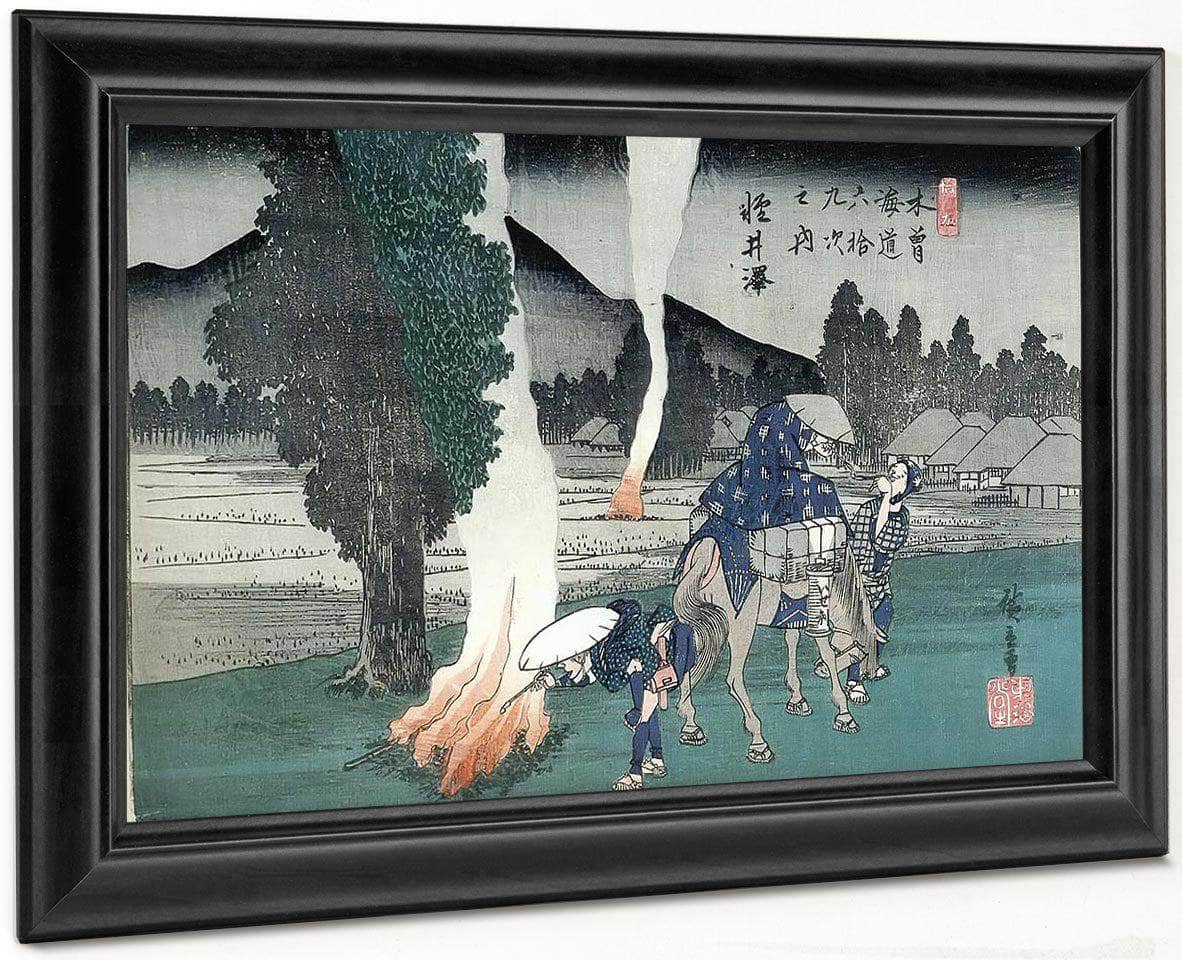 Travellers Lighting Their Pipes By A Fire By Hiroshige Fine Art Print